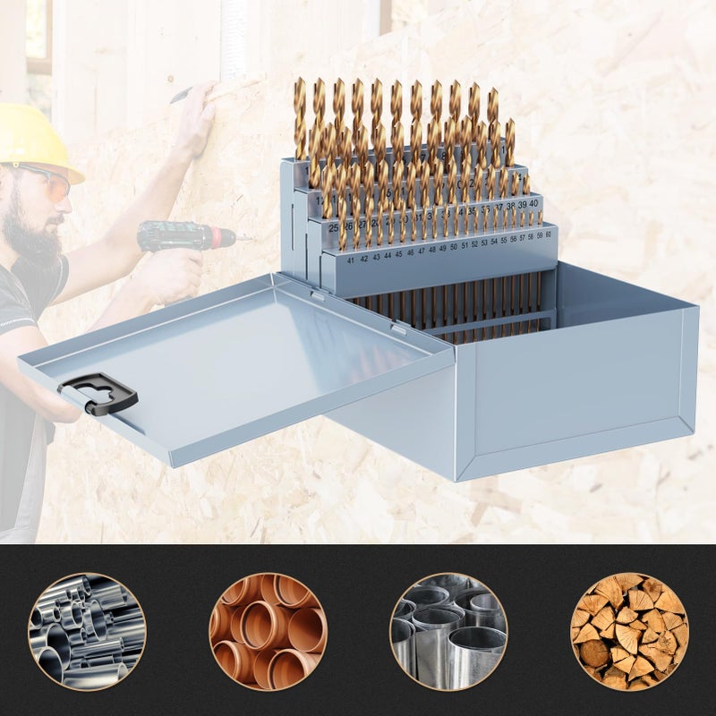 MACXCOIP Cobalt Number Size Drill Bit Set  60Pcs M35 High Speed Steel Jobber Length Drill Bit Kit for Hardened Metal  Stainless Steel  Cast Iron  Wood and Plastic  with Index Storage Case  #1-60 - Image 5